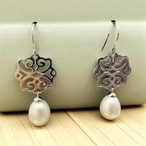 Swarovski Pearl Dangle Earrings 925 Sterling Silver - NEW